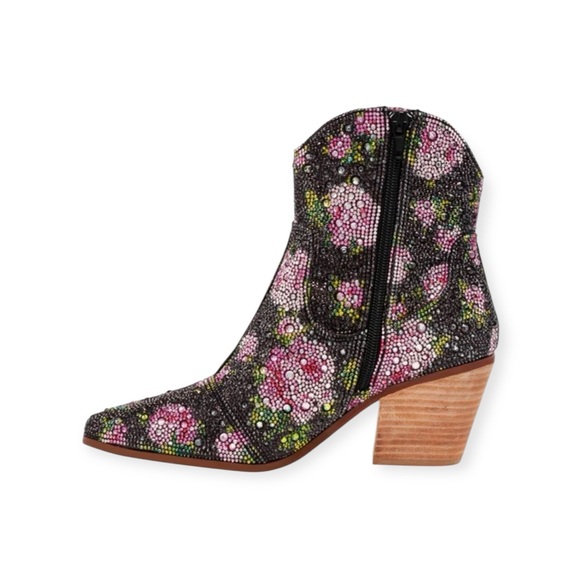 new Betsey Johnson ✿ Diva Crystal Floral Chelsea Ankle Cowboy Boot ✿ Black 8.5M - Picture 13 of 16